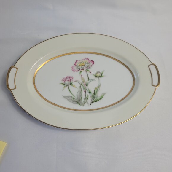 Mikado Harmony Oval Serving Platter Cream Rim Pink Floral Center - Picture 1 of 16